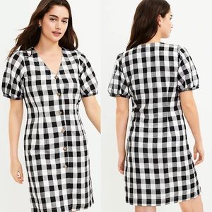 Loft Tall Gingham Button V-Neck Linen Dress Size 2 New!